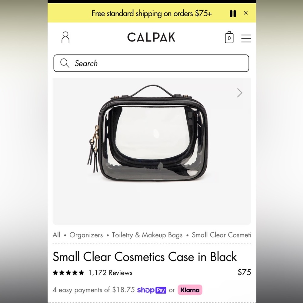 Calpak small clear toiletry bag